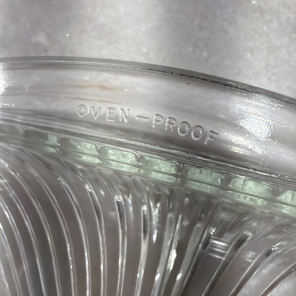 Vtg Oven-proof Ribbed Casserole Dish Rectangle 14x8" MCM Vtg Pressed Glass GW996 - Picture 3 of 10